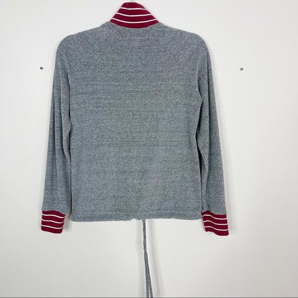 Marine Layer Womens XSmall XS Gray Red Terry Full Zip Sweatshirt Stripe Mock Top - Picture 2 of 8